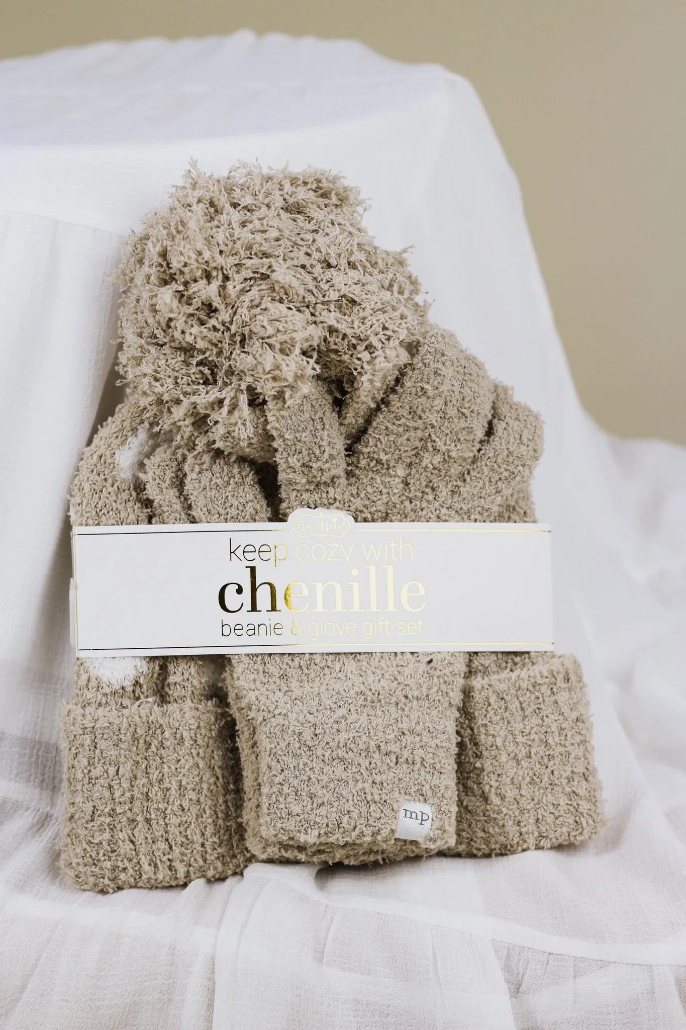 Chenille Beanie & Gloves Set Tan