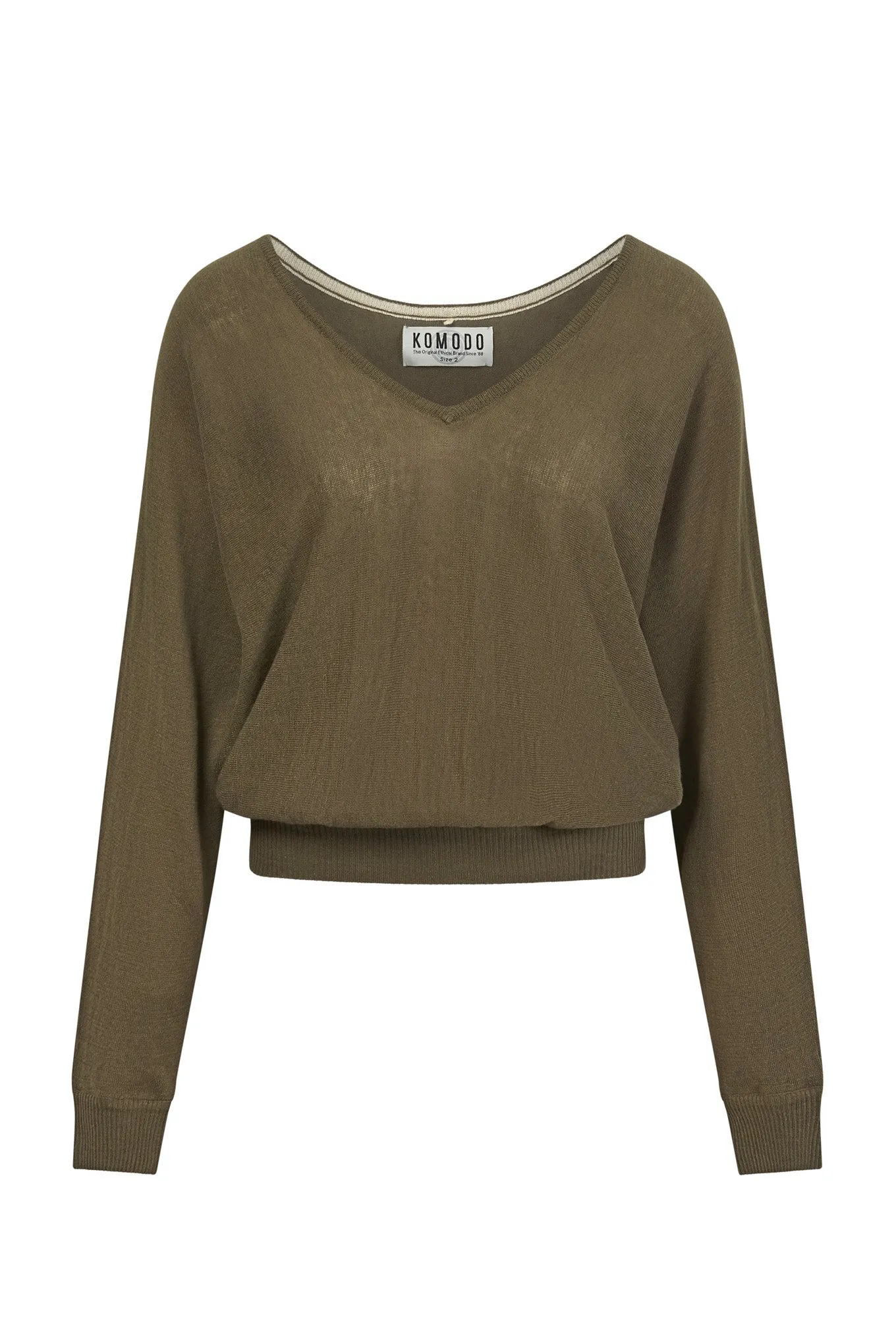 Clover Organic Linen Batwing Jumper Dark Khaki
