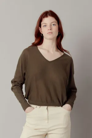 Clover Organic Linen Batwing Jumper Dark Khaki