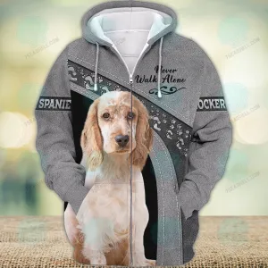 Cocker Spaniel Love White Never Walk Alone 3D Full Print Shirts 1410, Christmas Shirt for Dog Lovers
