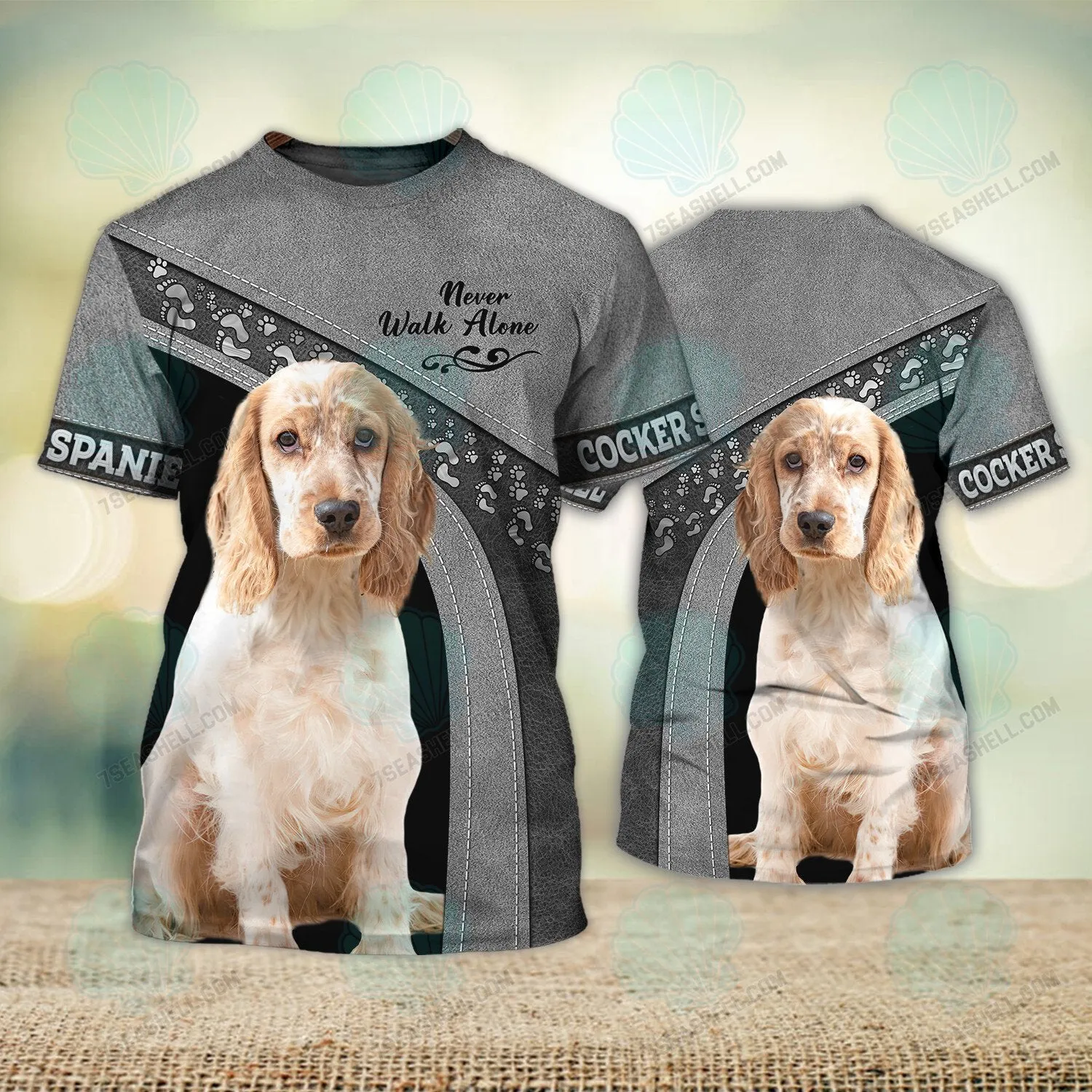 Cocker Spaniel Love White Never Walk Alone 3D Full Print Shirts 1410, Christmas Shirt for Dog Lovers