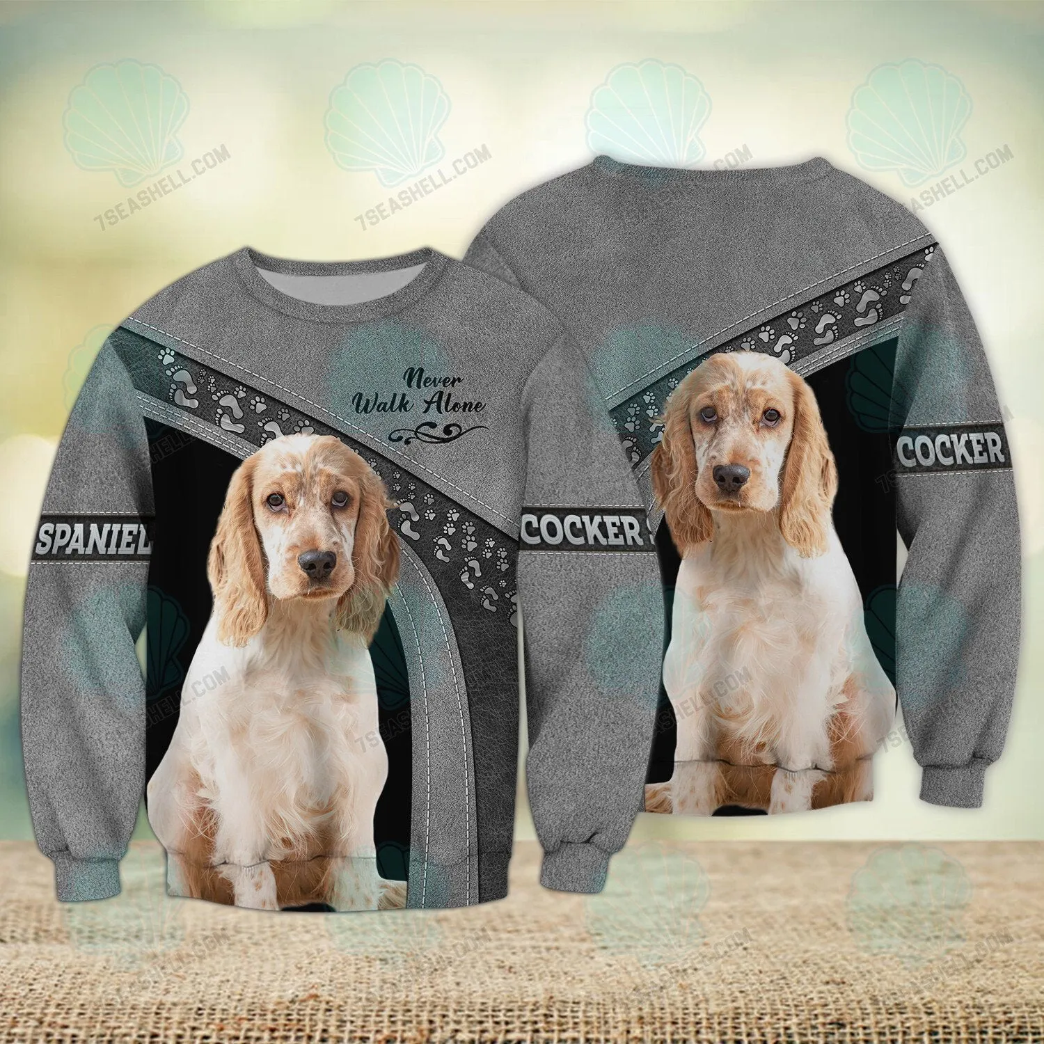 Cocker Spaniel Love White Never Walk Alone 3D Full Print Shirts 1410, Christmas Shirt for Dog Lovers