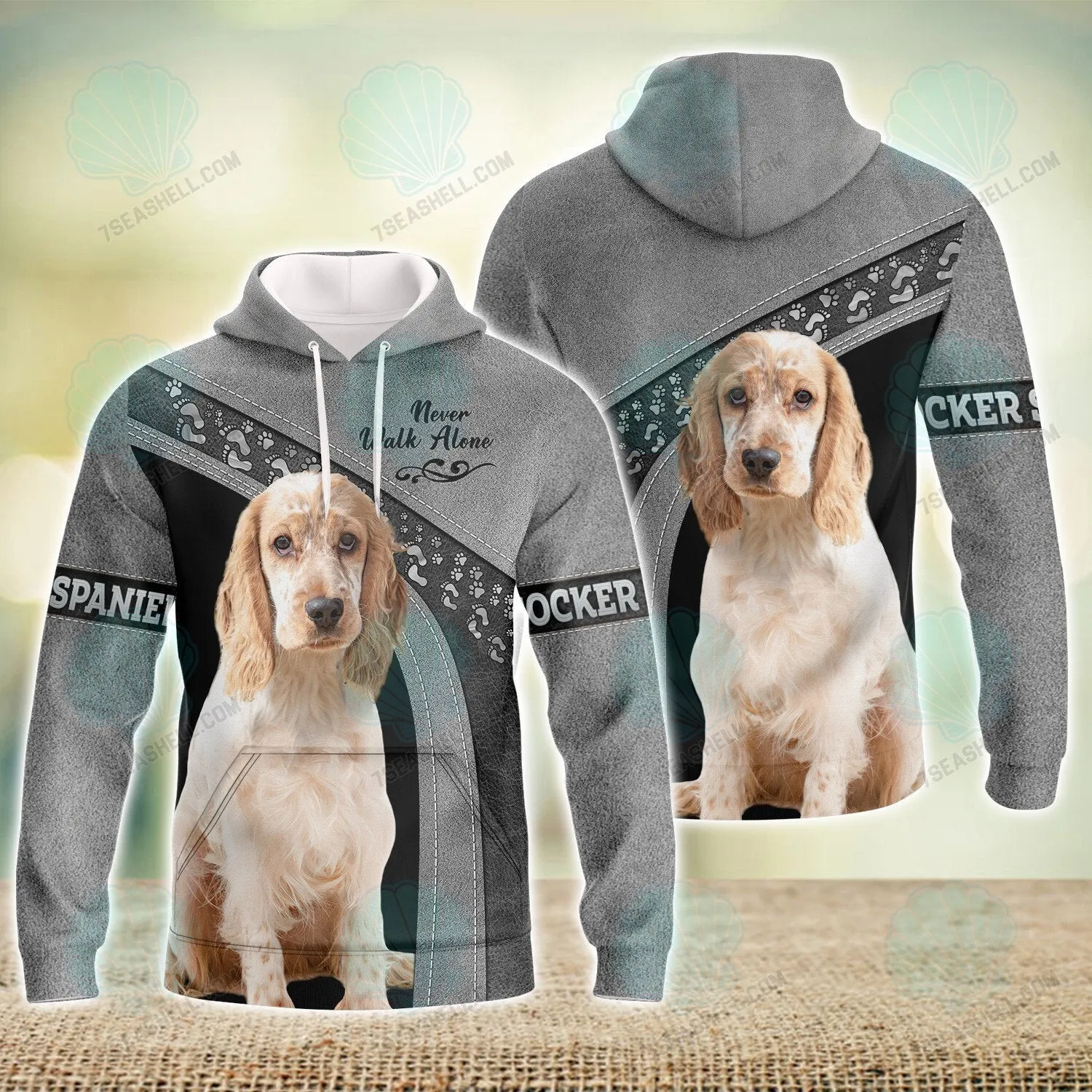 Cocker Spaniel Love White Never Walk Alone 3D Full Print Shirts 1410, Christmas Shirt for Dog Lovers