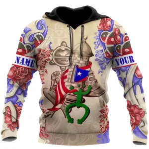 Coolspod Personalized Name Puerto Rico Tattoo Coqui Flag 3D Hoodie Shirt, Gift for Men Women