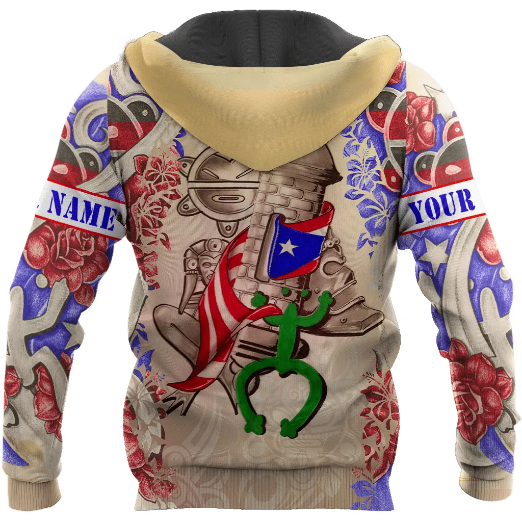 Coolspod Personalized Name Puerto Rico Tattoo Coqui Flag 3D Hoodie Shirt, Gift for Men Women