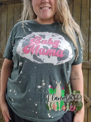 Cow Print Baby Mama Distressed Green Shirt