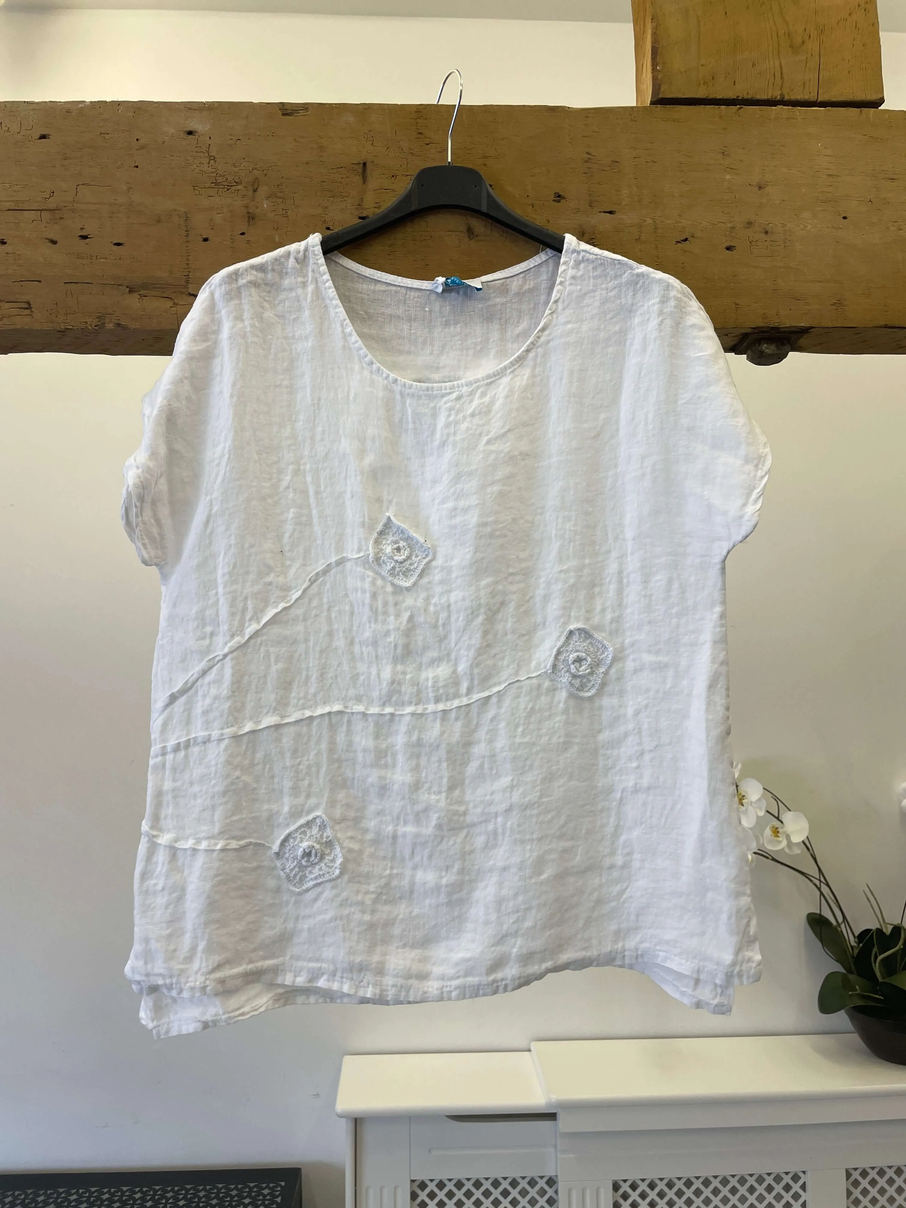 Crochet Flower Linen T-Shirt