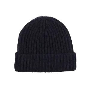 Dark Navy Cashmere Ribbed Beanie