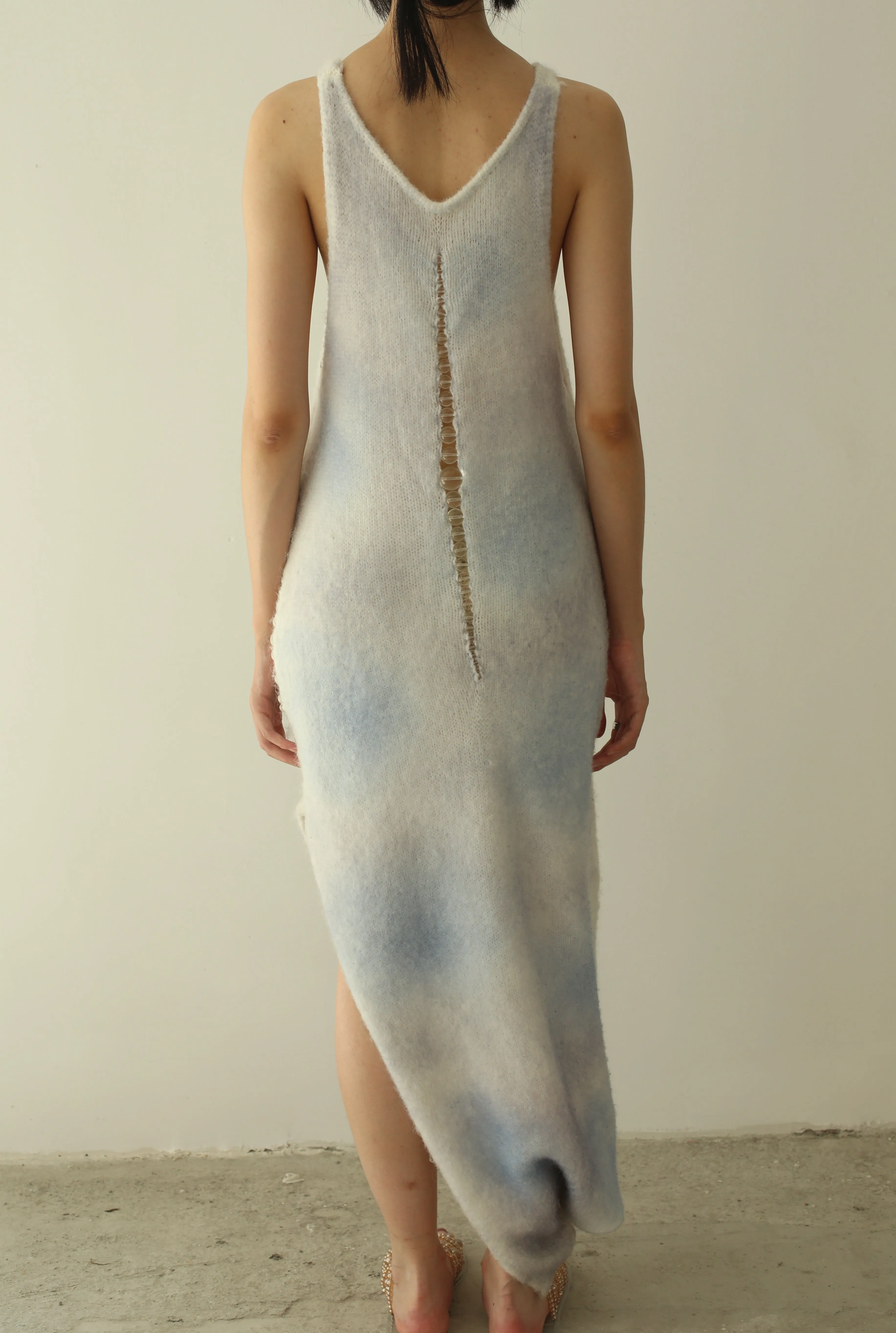 Drape Wool Knit Dress w. Bubble Beads