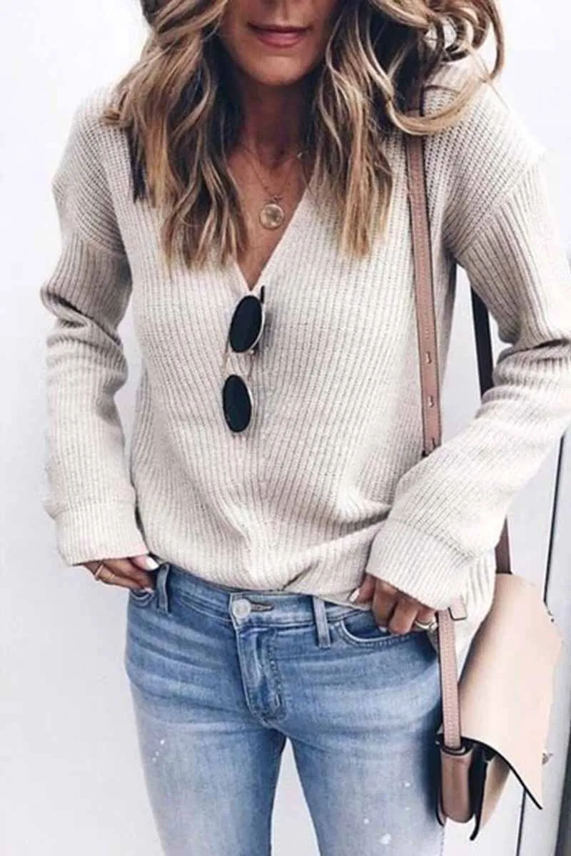 Dunnmall Fashion Sexy Fashion V-neck Knitted Sweater