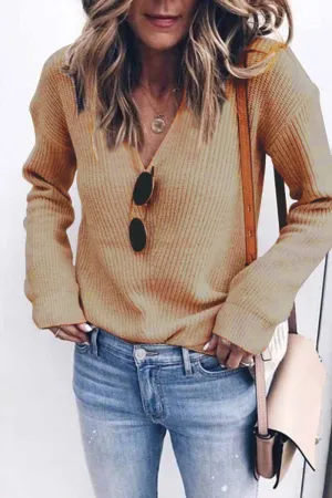 Dunnmall Fashion Sexy Fashion V-neck Knitted Sweater