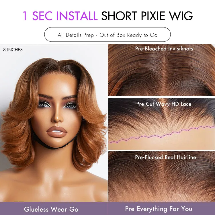 Exclusive Sale | 1 SEC INSTALL WIG | Elegant Boss Vibe Short Pixie Cut Natural Black / Ombre Brown Glueless Minimalist HD Lace Wig Pre Cut Lace
