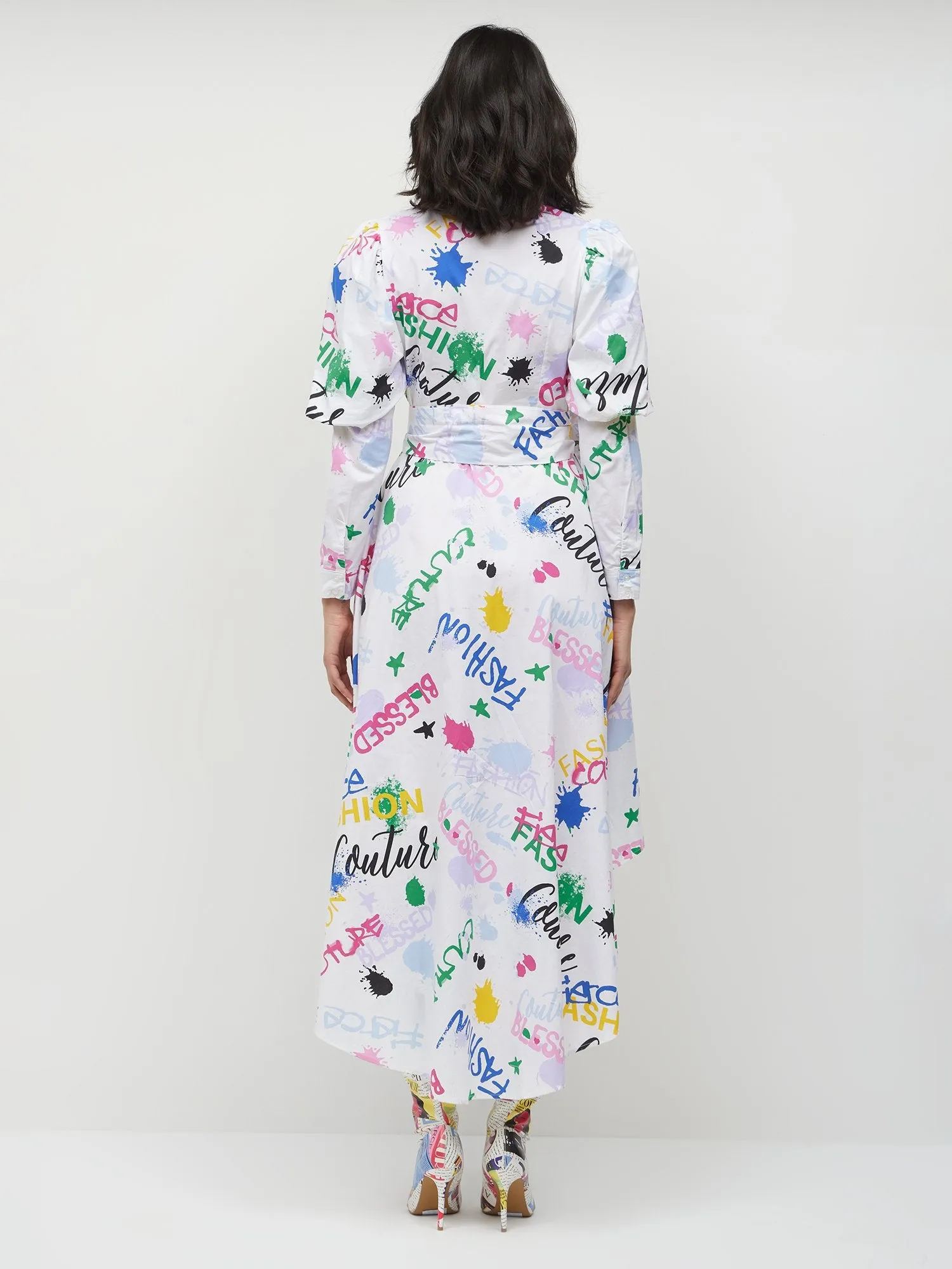 Graffiti-Print Button-Front Shirtdress