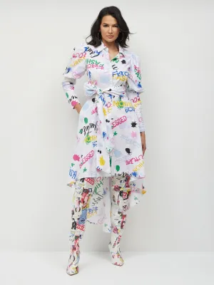Graffiti-Print Button-Front Shirtdress
