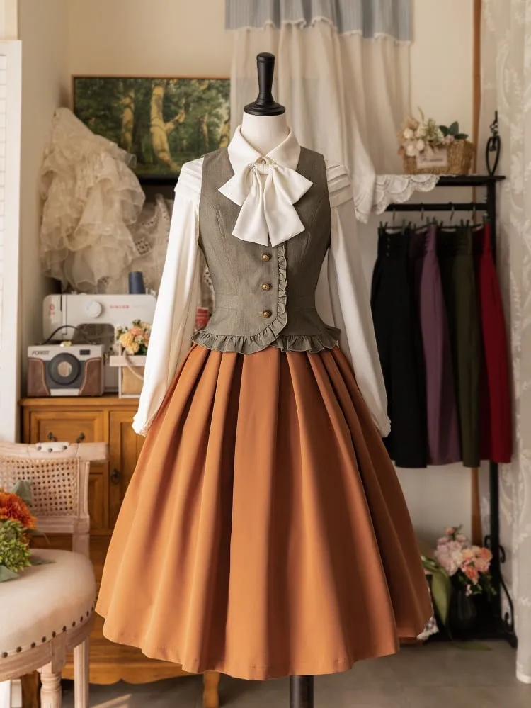 Gray Ruffle Trimming Front Button Placket Waistcoat