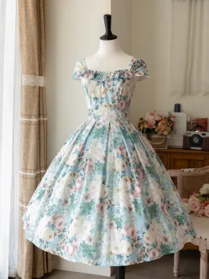 Green Floral Oil Painting Jumper Skirt Dress