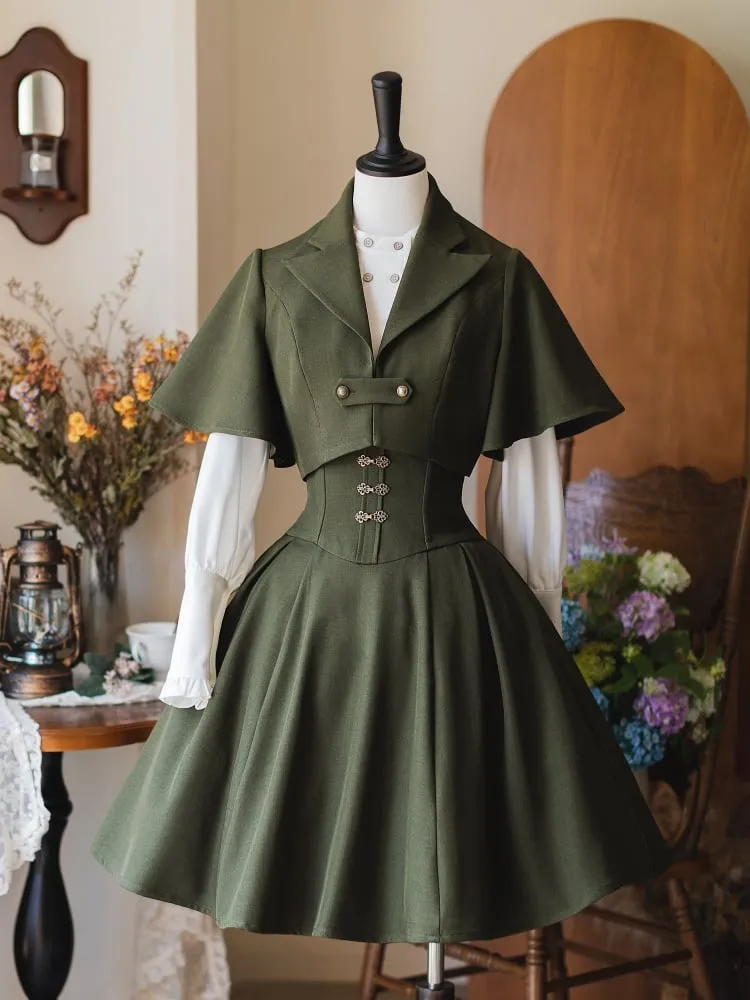 Green Notched Collar Cropped Coat