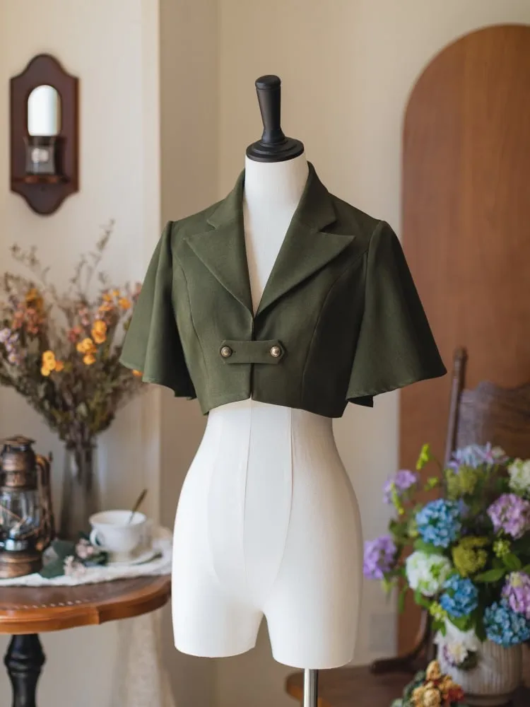 Green Notched Collar Cropped Coat
