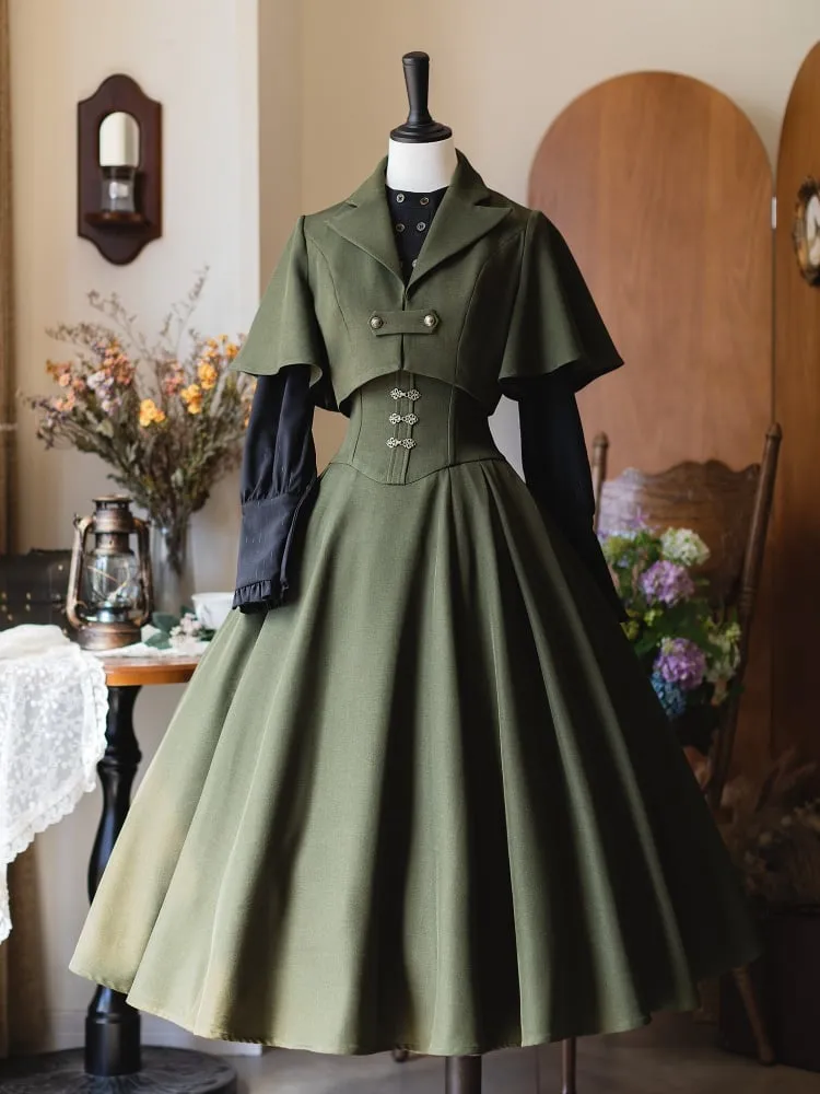 Green Notched Collar Cropped Coat