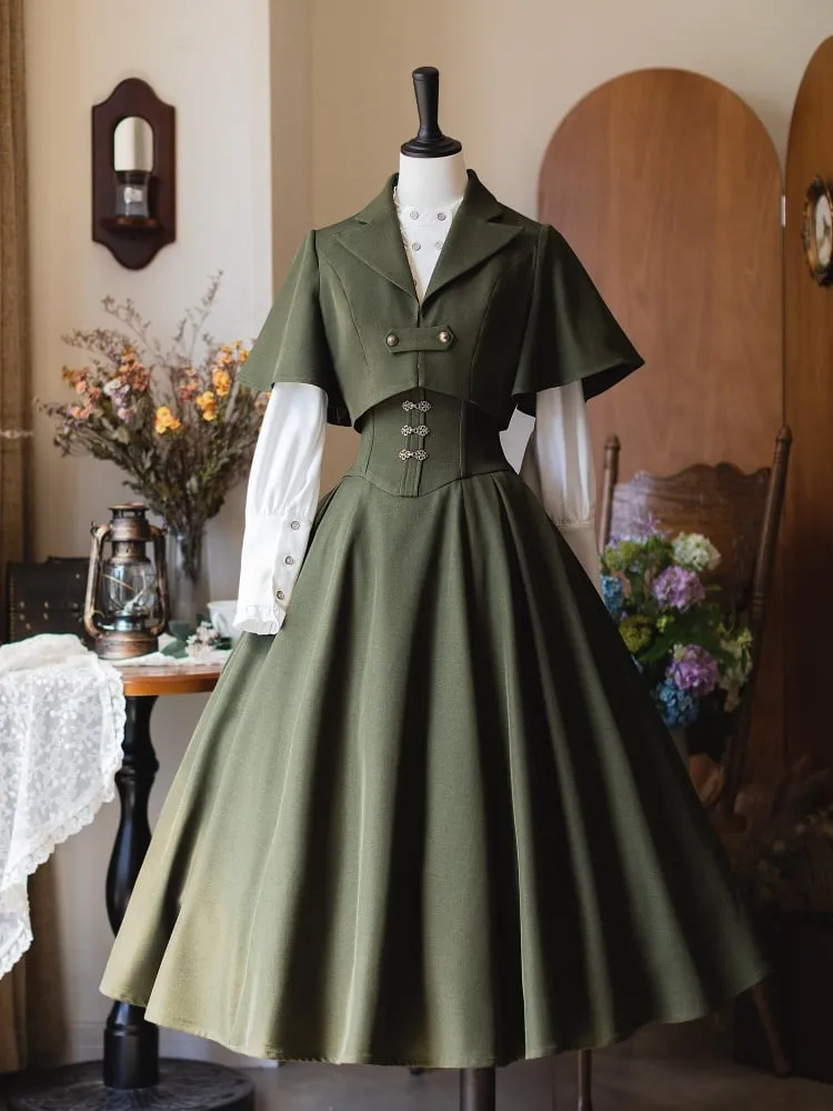 Green Notched Collar Cropped Coat