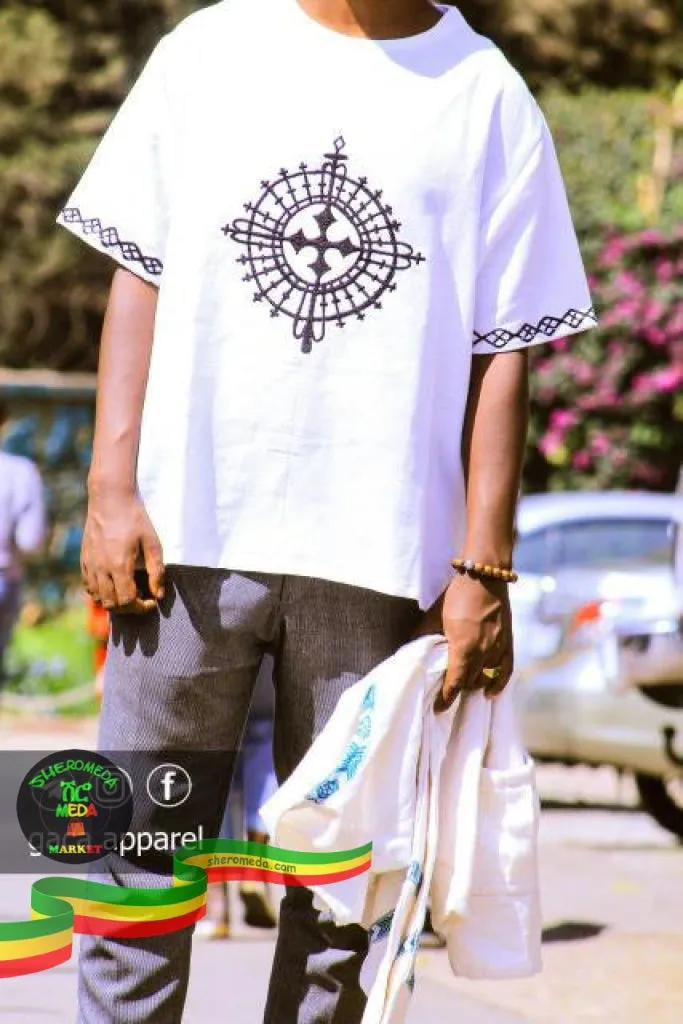 Hand woven T shirt with Cross embroidery