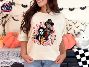 Horror Movie Icons Floral T-Shirt