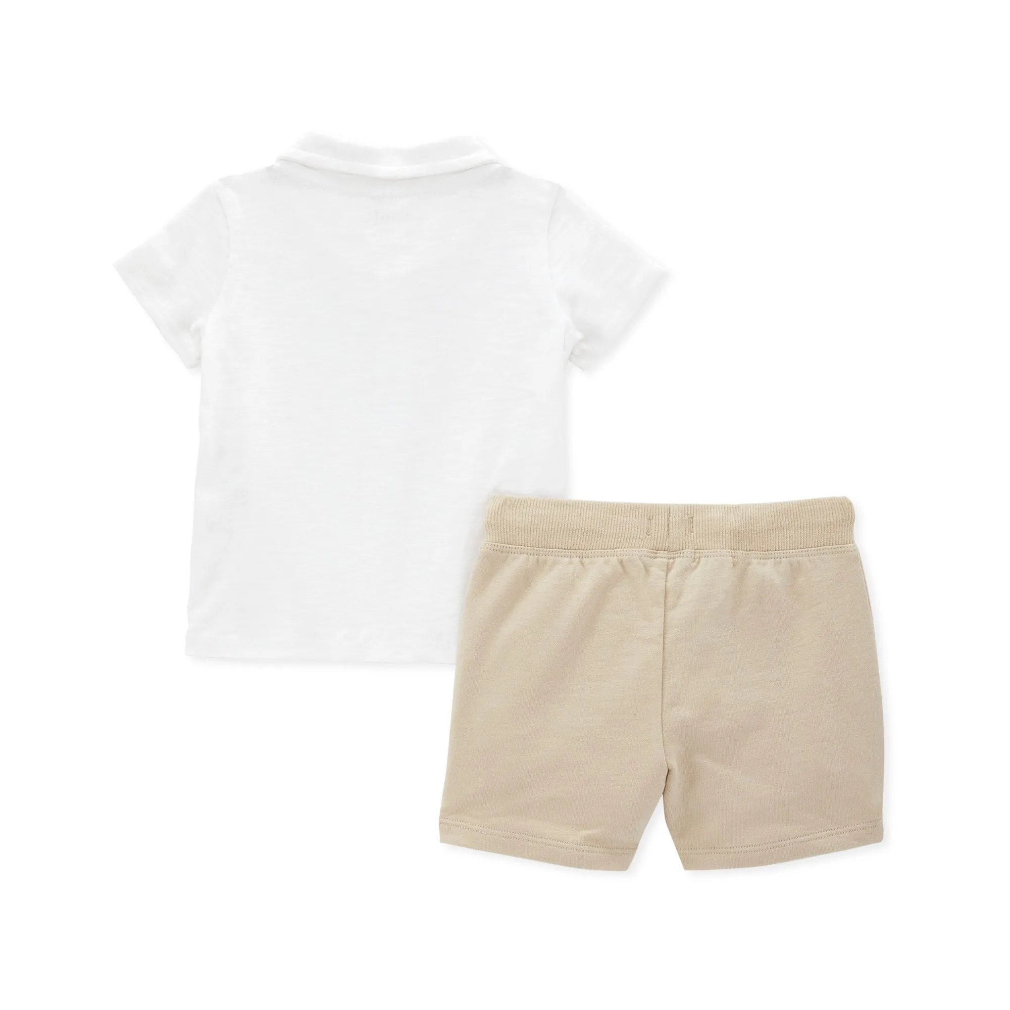Jersey Slub Polo Tee & French Terry Short Set - Cloud