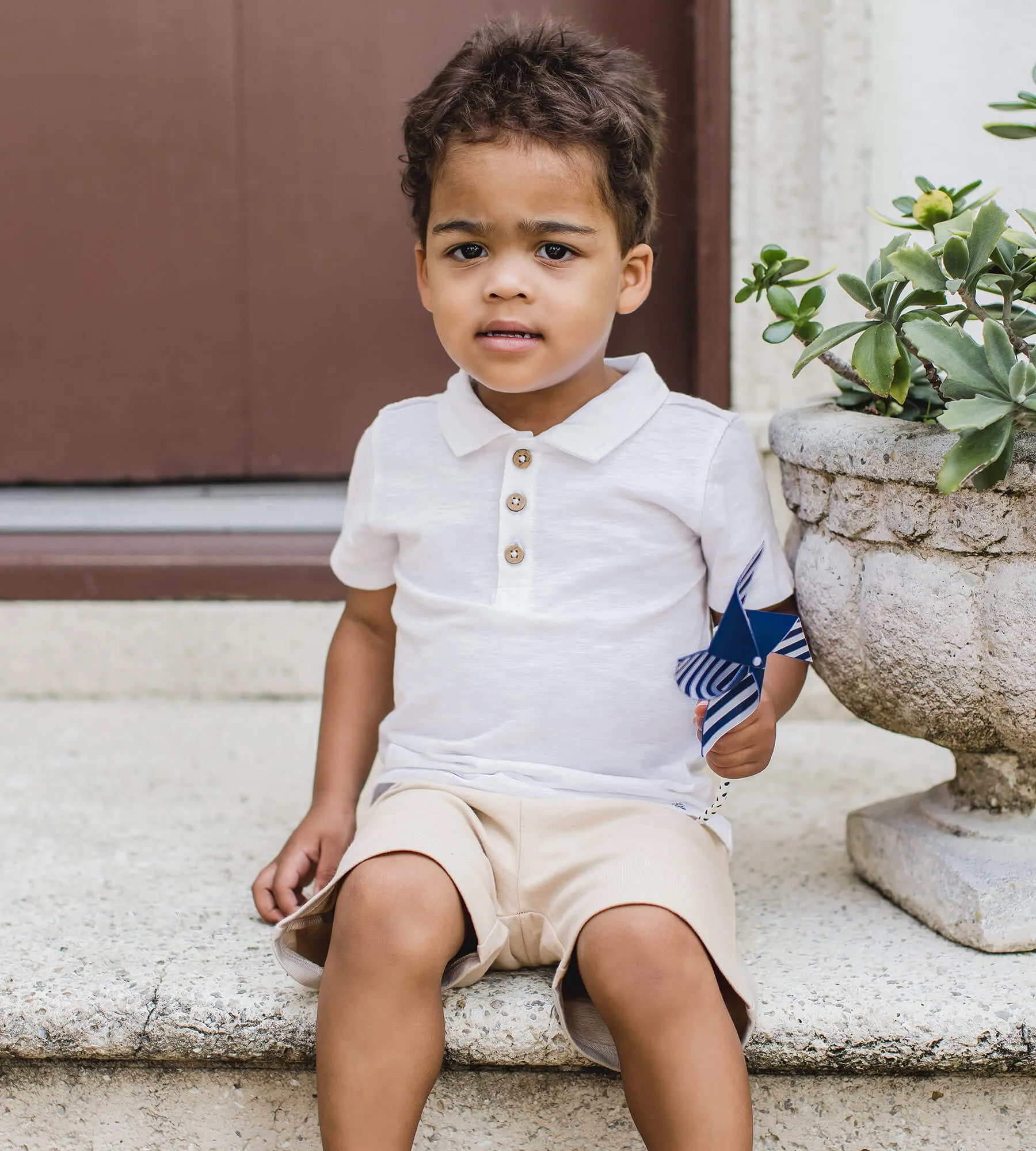Jersey Slub Polo Tee & French Terry Short Set - Cloud