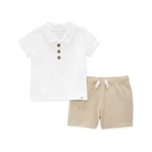 Jersey Slub Polo Tee & French Terry Short Set - Cloud