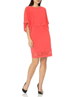 Jessica Howard Women's Desk to Dinner Elbow Sleeve Length Dress, Coral