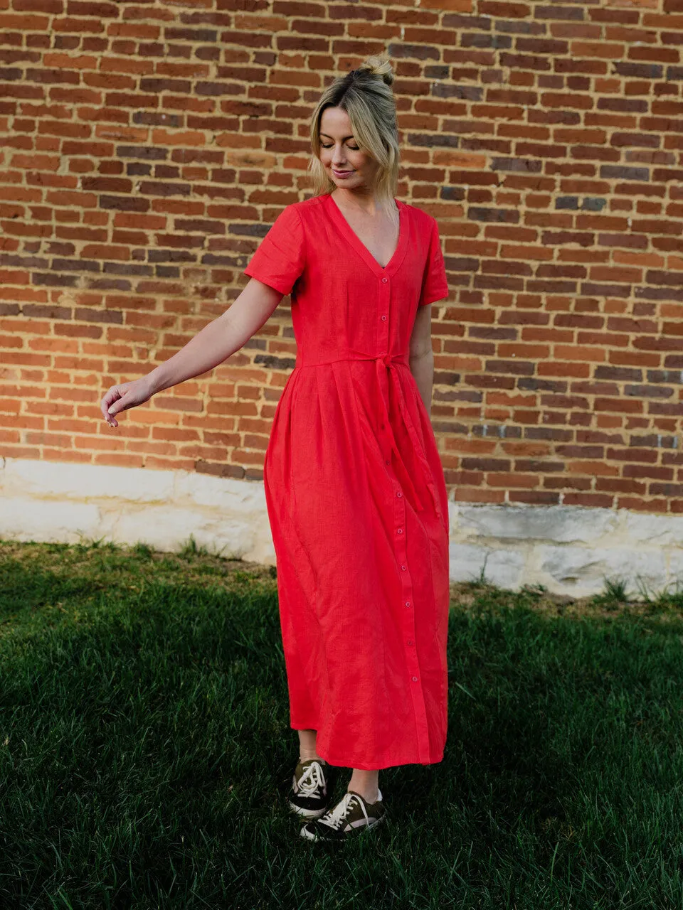 June Dress in Blood Orange Linen - S and M Left