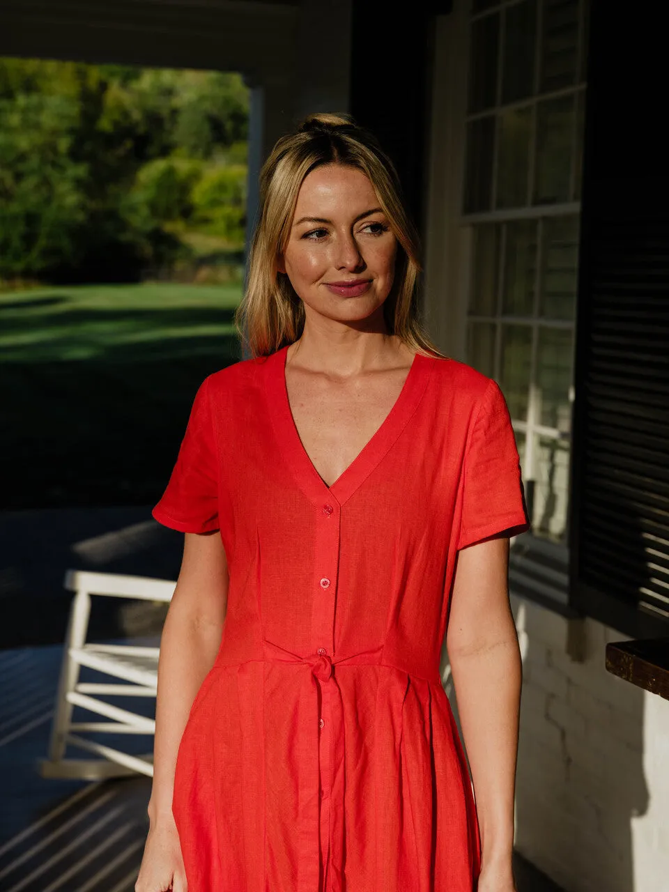 June Dress in Blood Orange Linen - S and M Left