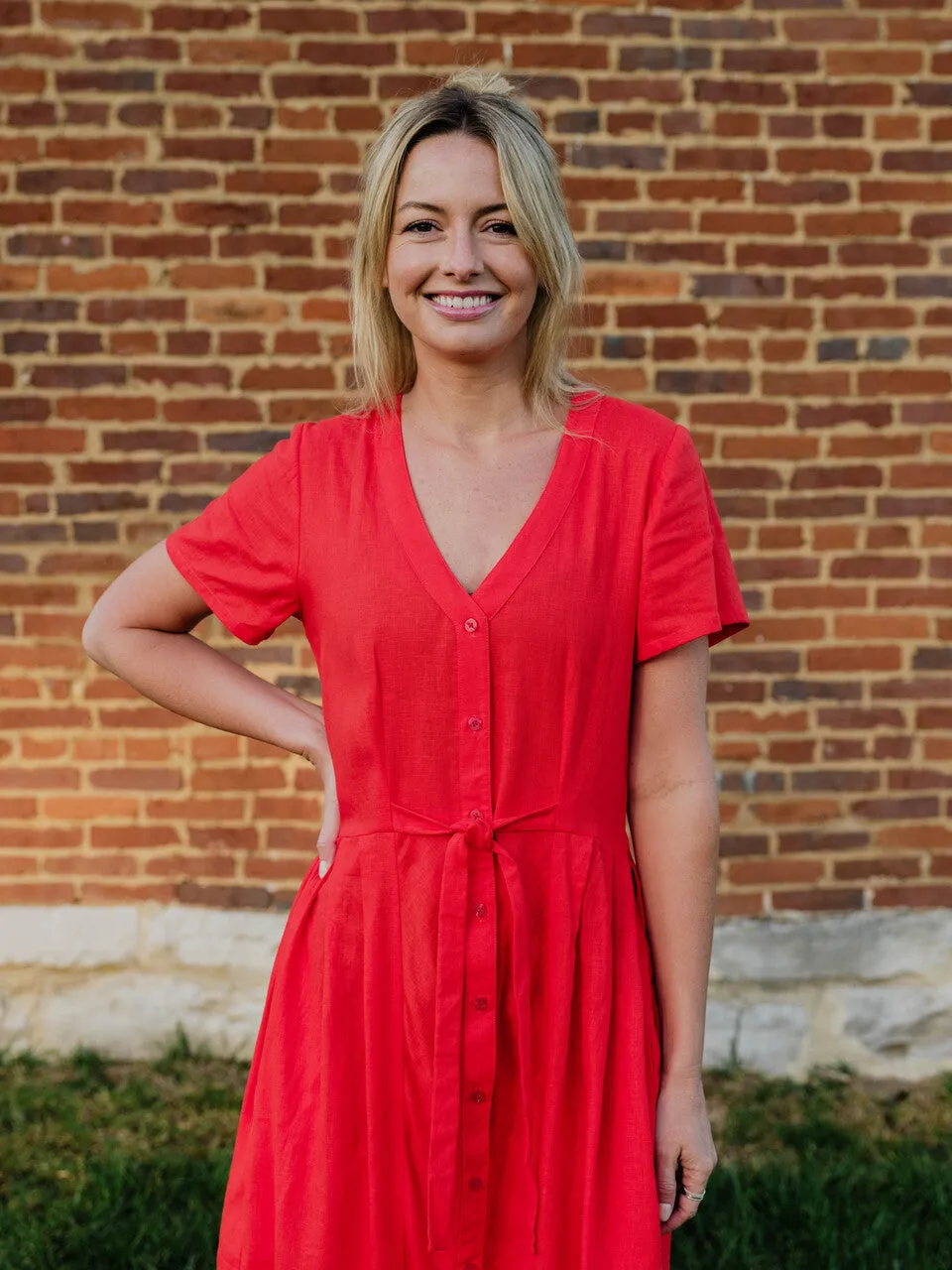 June Dress in Blood Orange Linen - S and M Left