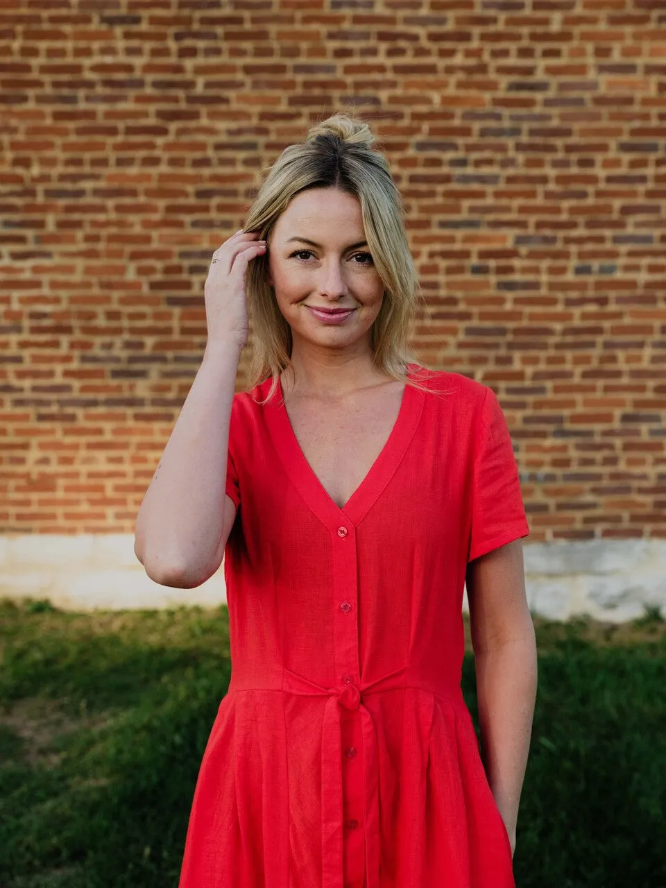 June Dress in Blood Orange Linen - S and M Left
