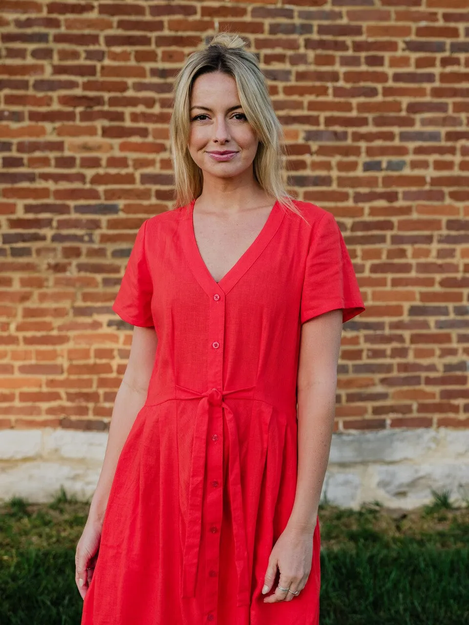 June Dress in Blood Orange Linen - S and M Left