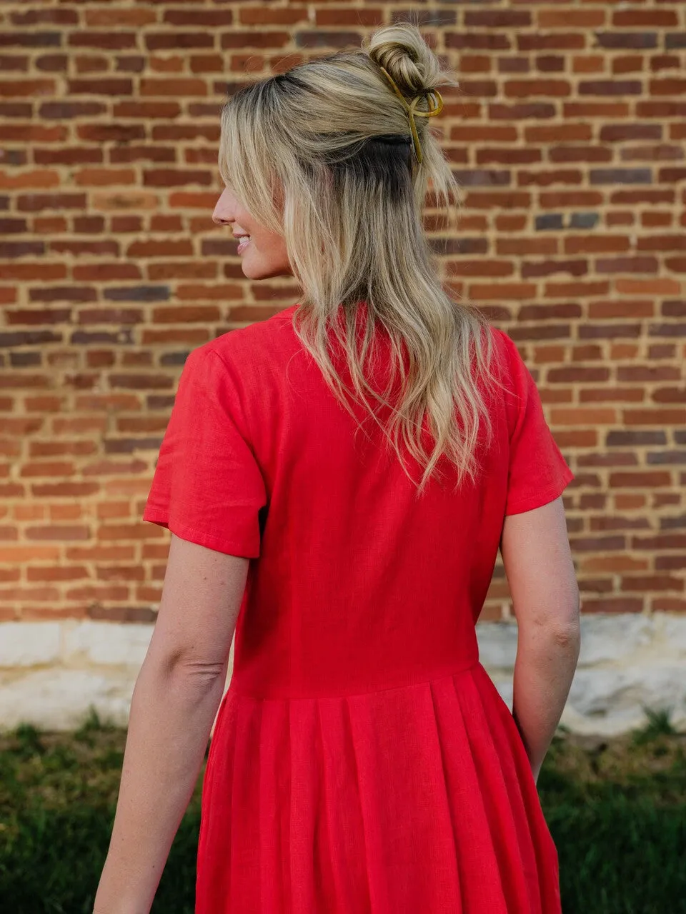 June Dress in Blood Orange Linen - S and M Left