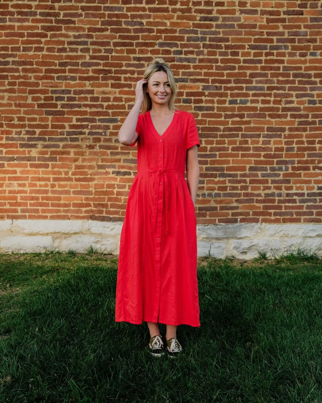 June Dress in Blood Orange Linen - S and M Left