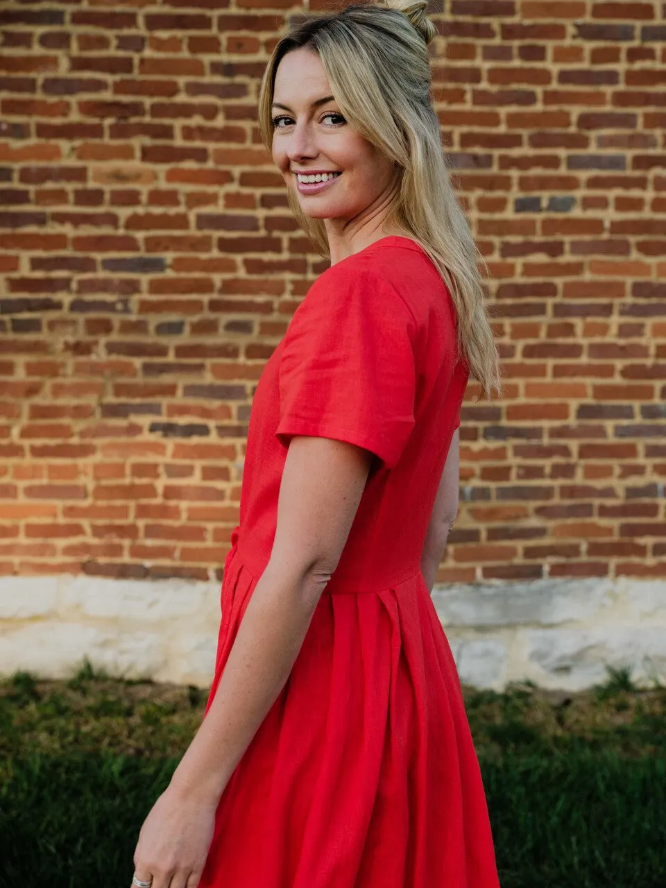 June Dress in Blood Orange Linen - S and M Left