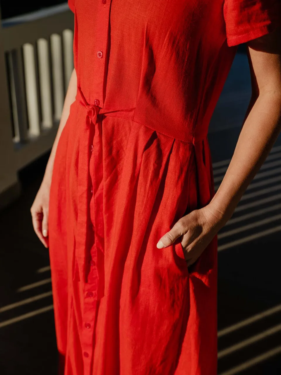 June Dress in Blood Orange Linen - S and M Left