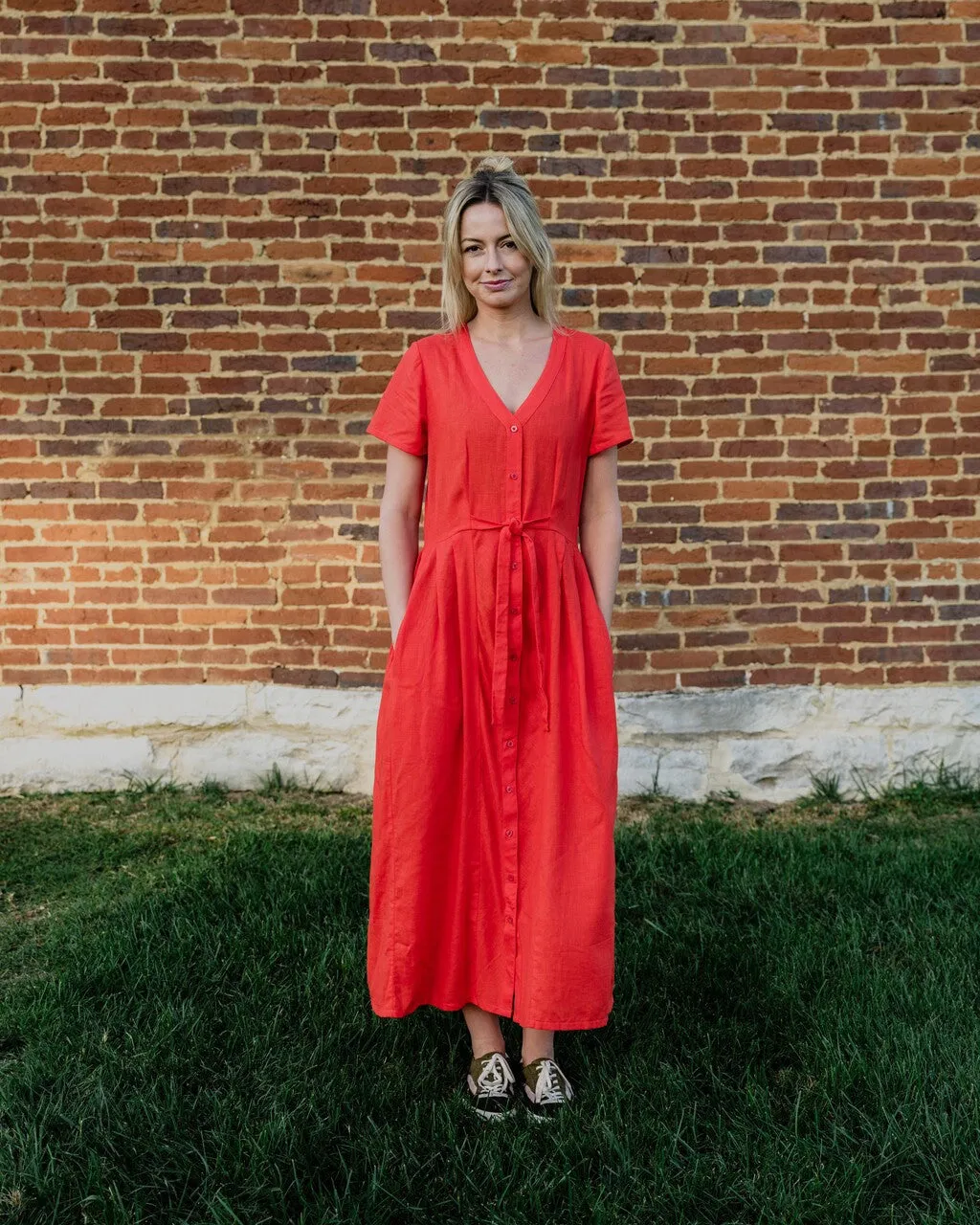 June Dress in Blood Orange Linen - S and M Left