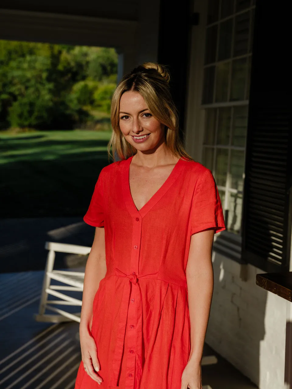 June Dress in Blood Orange Linen - S and M Left