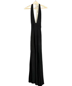 Karen Millen Black Slinky Knit Contrast Piping Halter Neck Maxi Dress UK S