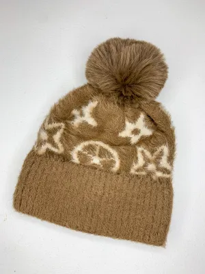 Kiki Furry Pom Pom Beanie - Taupe