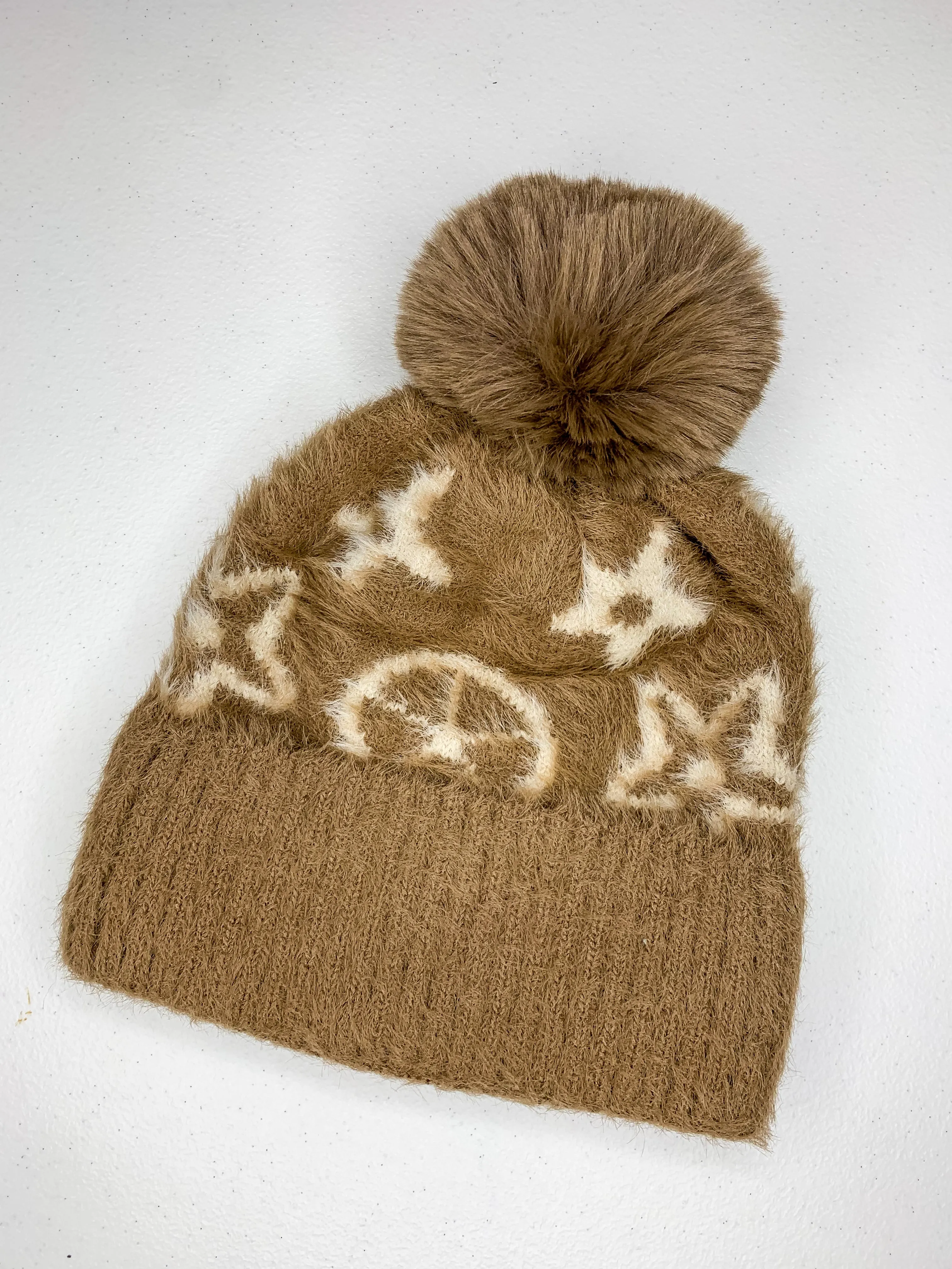 Kiki Furry Pom Pom Beanie - Taupe