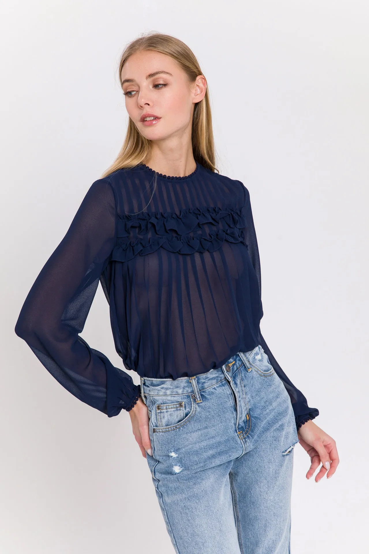 Lace Detail Pleated Blouse