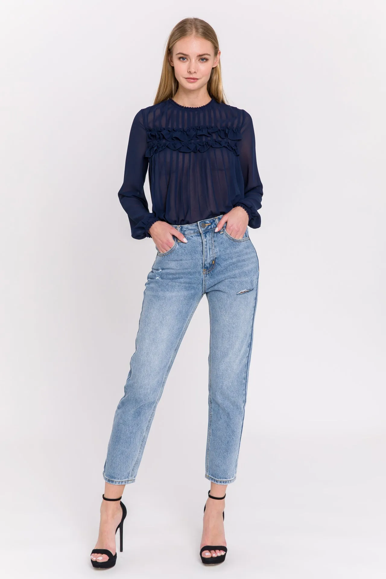 Lace Detail Pleated Blouse