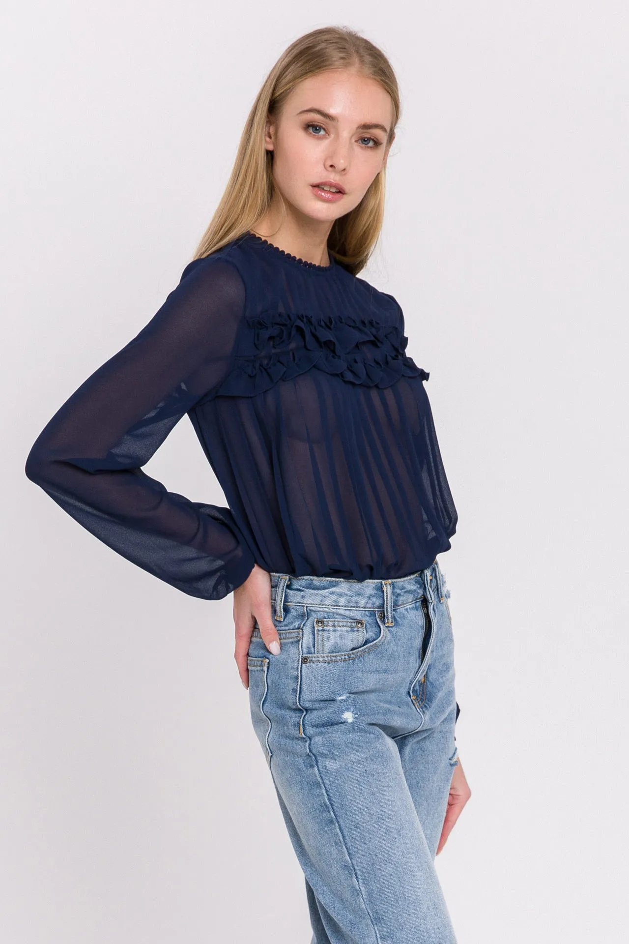 Lace Detail Pleated Blouse