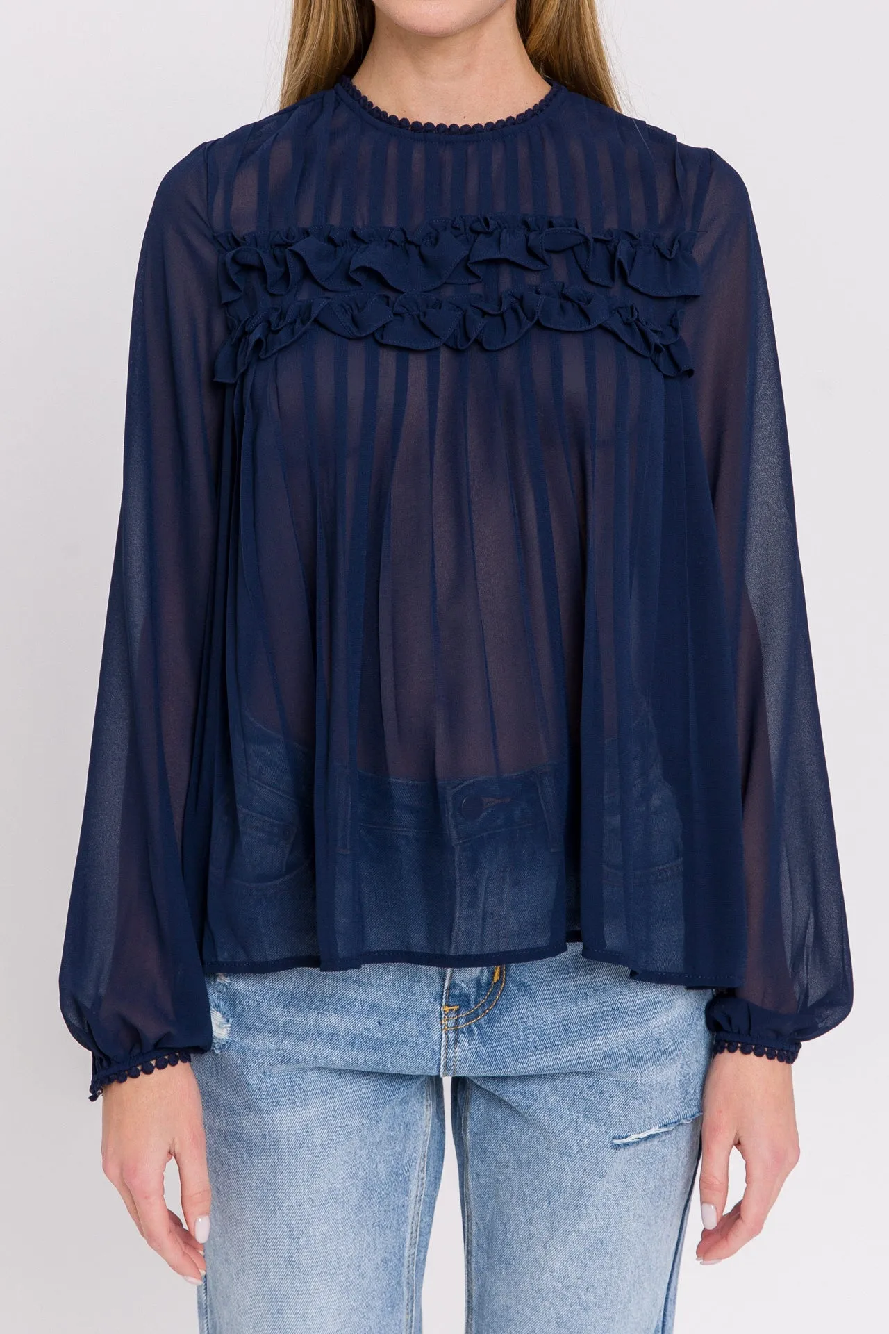 Lace Detail Pleated Blouse