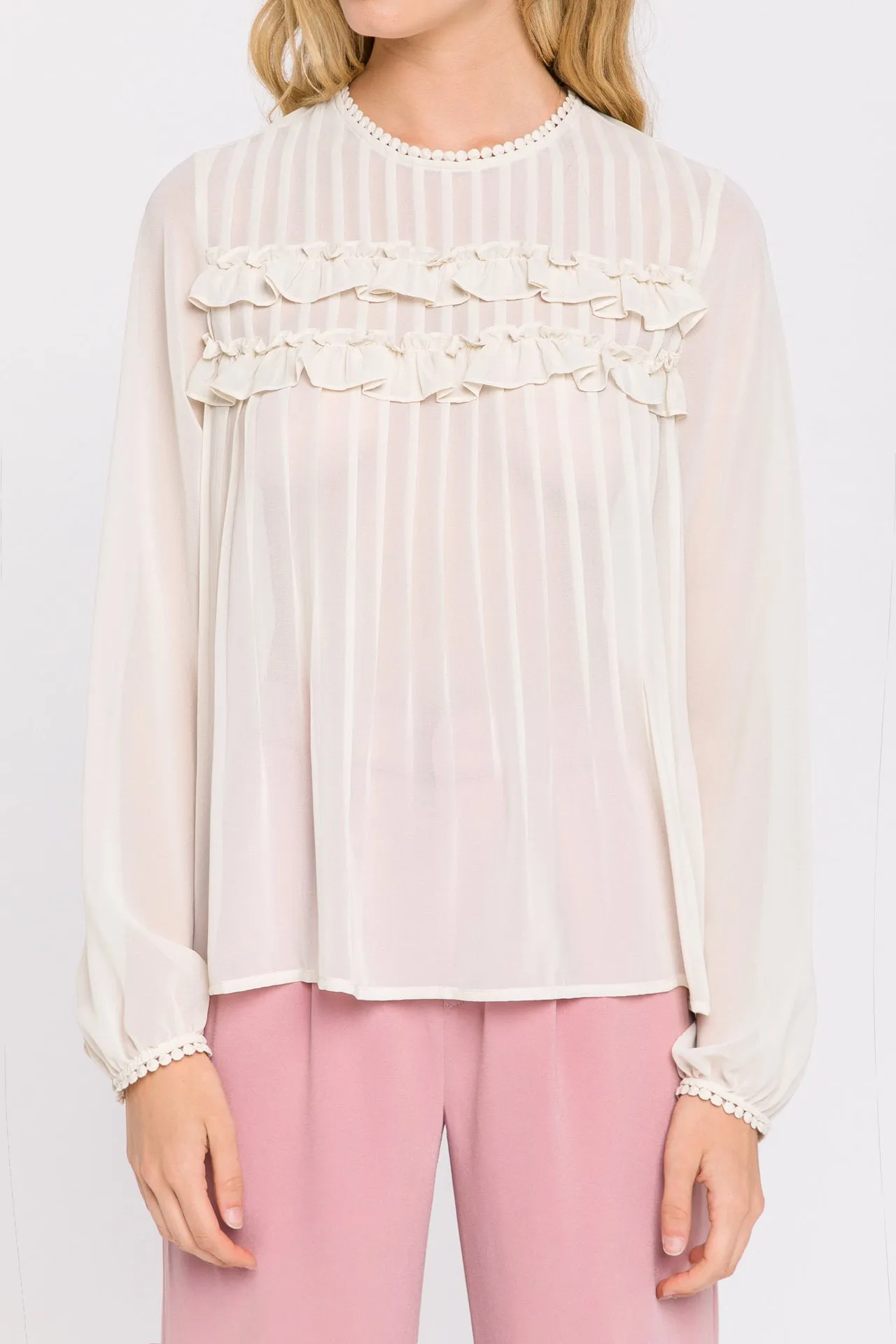 Lace Detail Pleated Blouse