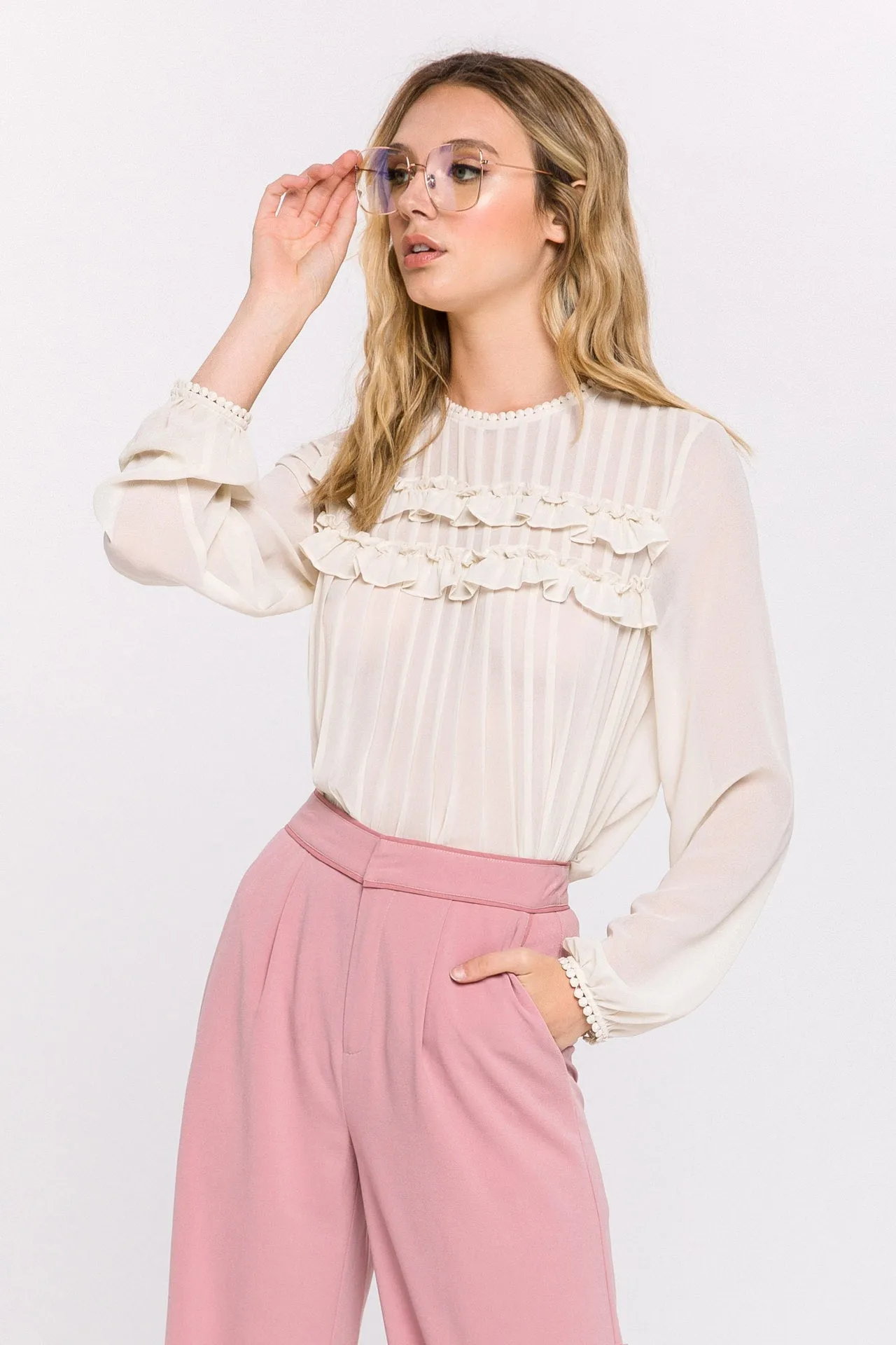 Lace Detail Pleated Blouse